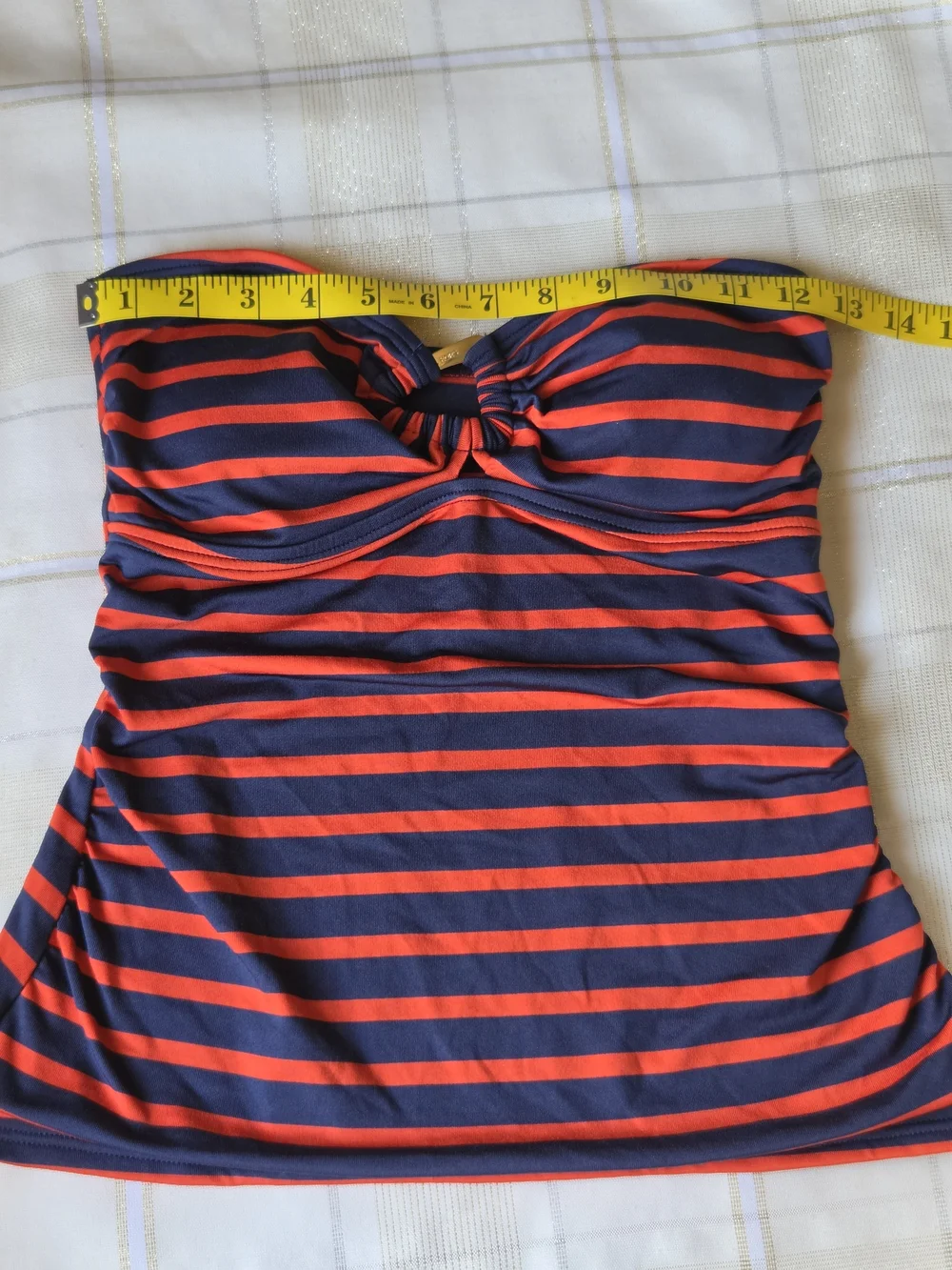 Michael Kors Navy and Red Striped Strapless Tankini Top